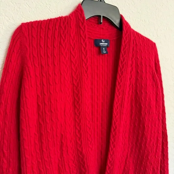 Lands End Red Cashmere Cable Knit Cardigan Size S Preppy Quiet Luxury Old Money - Picture 3 of 7